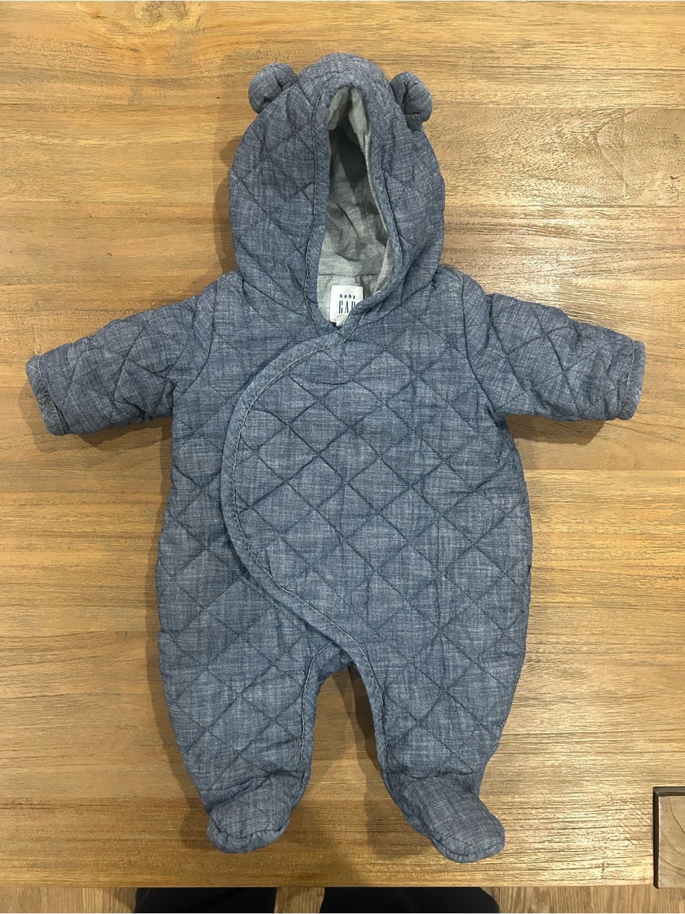 GAP Baby Quilted Blue Hooded One-Piece with Bear Ears